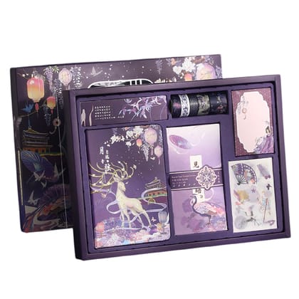 KTRS ENTERPRISE Moon 186pcs Vintage Junk Journal Supplies,Scrapbook Supplies Notebook Set, A6 Agenda Travel Planner Diary Notebook Sticker Tape Bookmark Postcard Combition Suit for Art Aesthetic Journaling Kit