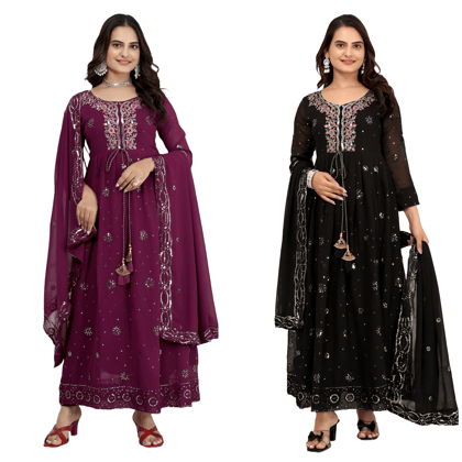 Black Purple Ready to wear indian salwar kameez Dupatta for women anarkali designer pakistani dresses Festival 3 piece