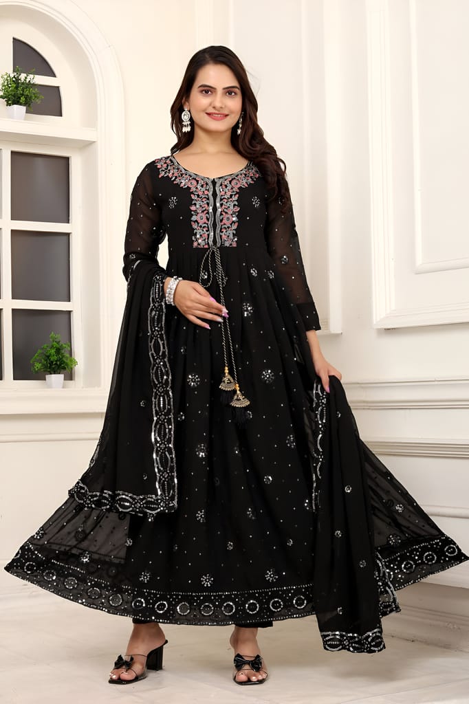 Black Purple Ready to wear indian salwar kameez Dupatta for women anarkali designer pakistani dresses Festival 3 piece