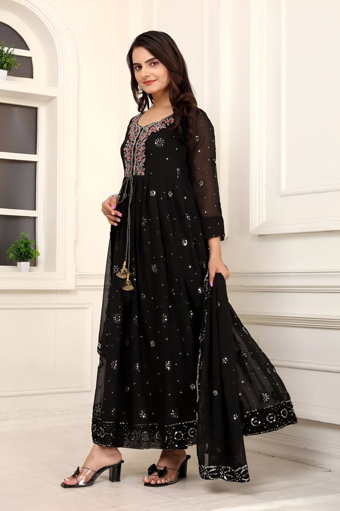 Black Purple Ready to wear indian salwar kameez Dupatta for women anarkali designer pakistani dresses Festival 3 piece