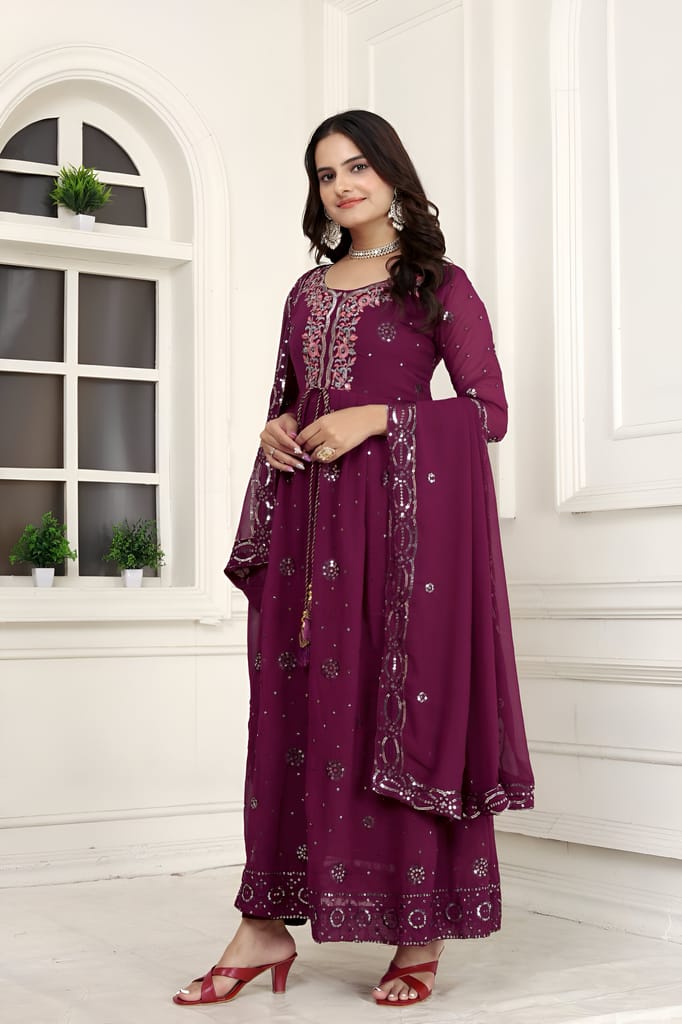Black Purple Ready to wear indian salwar kameez Dupatta for women anarkali designer pakistani dresses Festival 3 piece