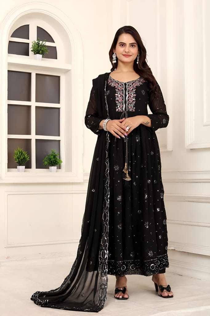 Black Purple Ready to wear indian salwar kameez Dupatta for women anarkali designer pakistani dresses Festival 3 piece