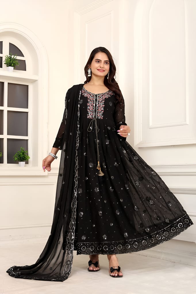 Black Purple Ready to wear indian salwar kameez Dupatta for women anarkali designer pakistani dresses Festival 3 piece