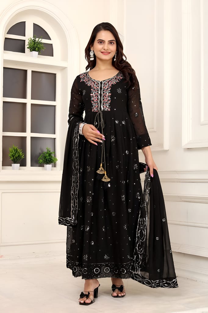 Black Purple Ready to wear indian salwar kameez Dupatta for women anarkali designer pakistani dresses Festival 3 piece