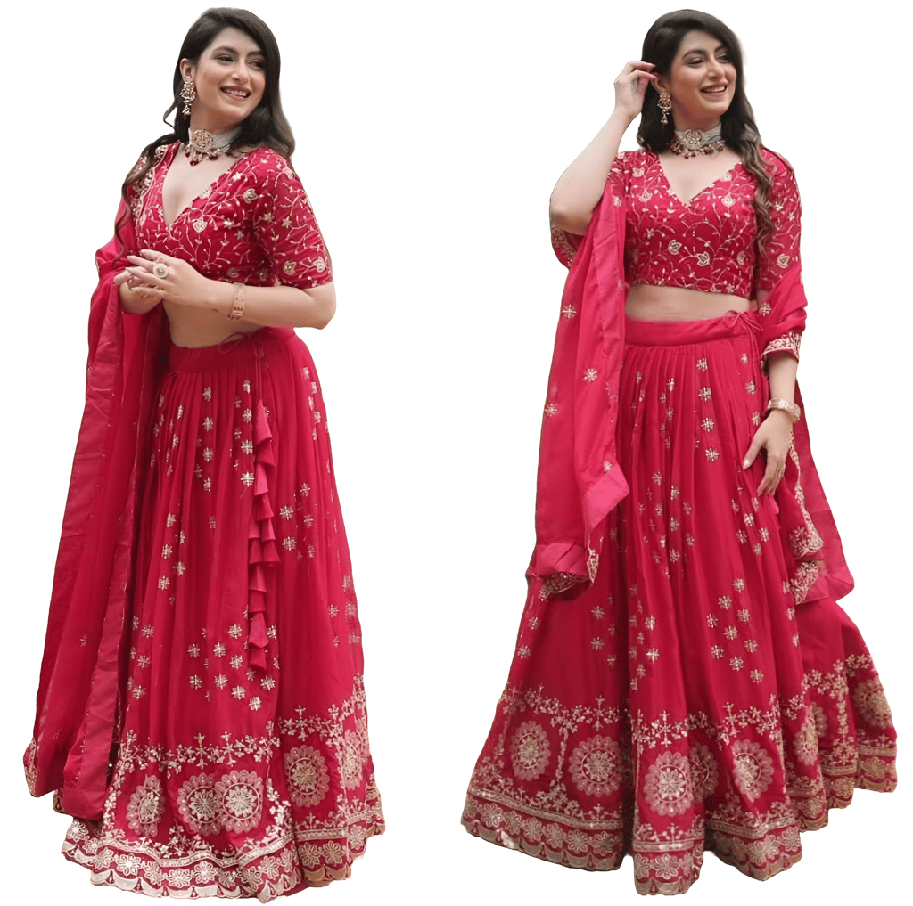 Reddish Pink Lehenga Choli Readymade Stitched For Wedding Women Party Skirt Ready To Wear