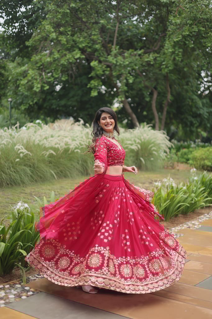 Reddish Pink Lehenga Choli Readymade Stitched For Wedding Women Party Skirt Ready To Wear