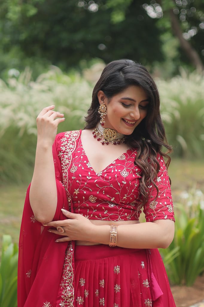 Reddish Pink Lehenga Choli Readymade Stitched For Wedding Women Party Skirt Ready To Wear