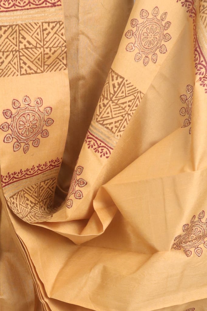 Oblik's Tasar 017 Hand Block Print Dupion Silk Dhoti For Men