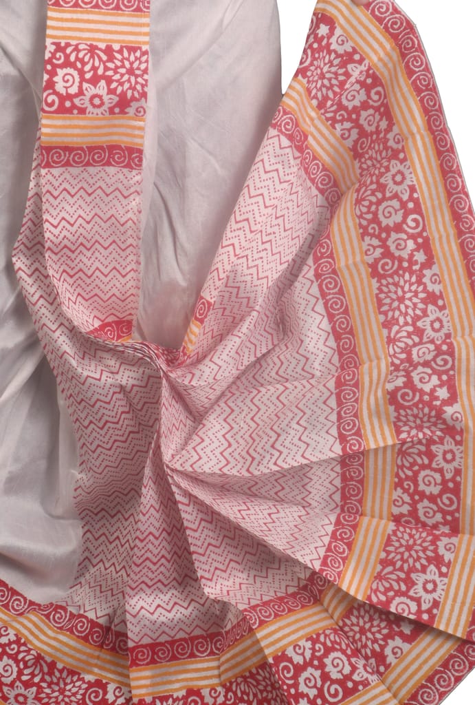 Oblik's White 018 Hand Block Print Dupion Silk Dhoti For Men