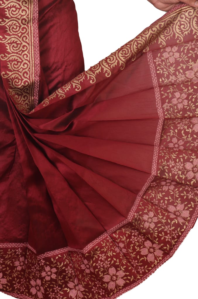 Oblik's Wine 019 Hand Block Print Dupion Silk Dhoti For Men