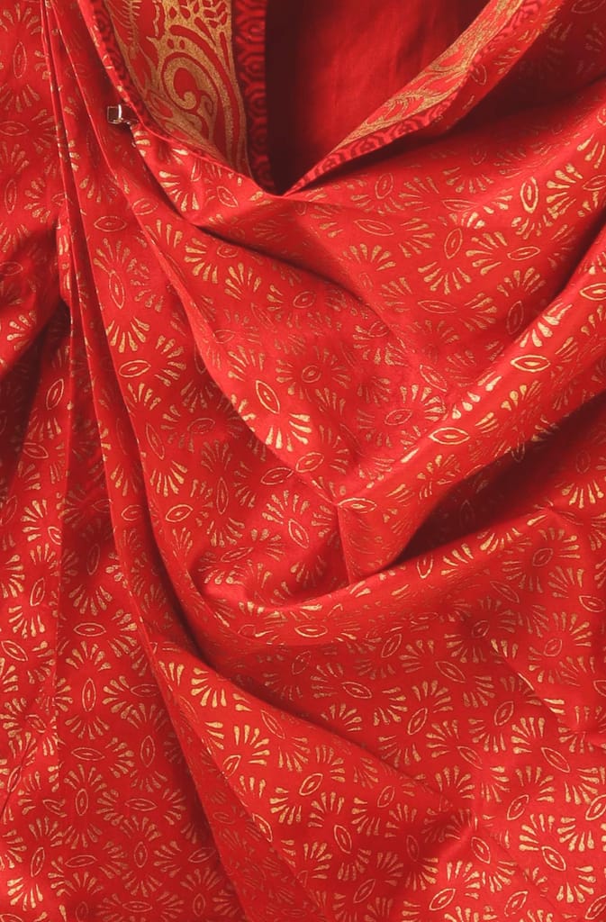 Oblik's Maroon 020 Hand Block Print Dupion Silk Dhoti For Men