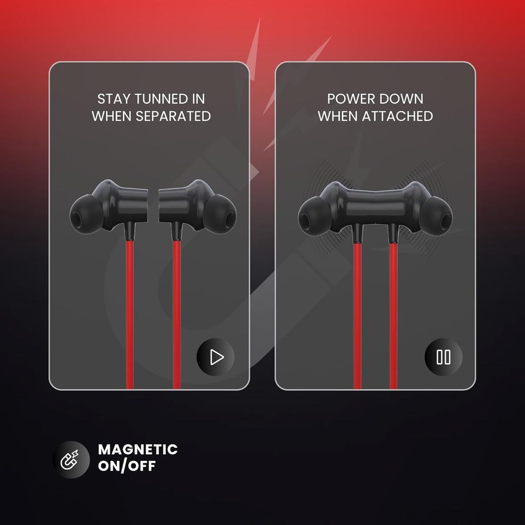 OOGE Tune 7 in-Ear Bluetooth Neckband with ENC, 3D Surround Sound, Magnetic On-Off, Voice Assistant, Type-C Fast Charging, IPX5 Sweat-Resistant, 25H Playtime,10mm PureTone Driver for Dyamic Bass (Red)
