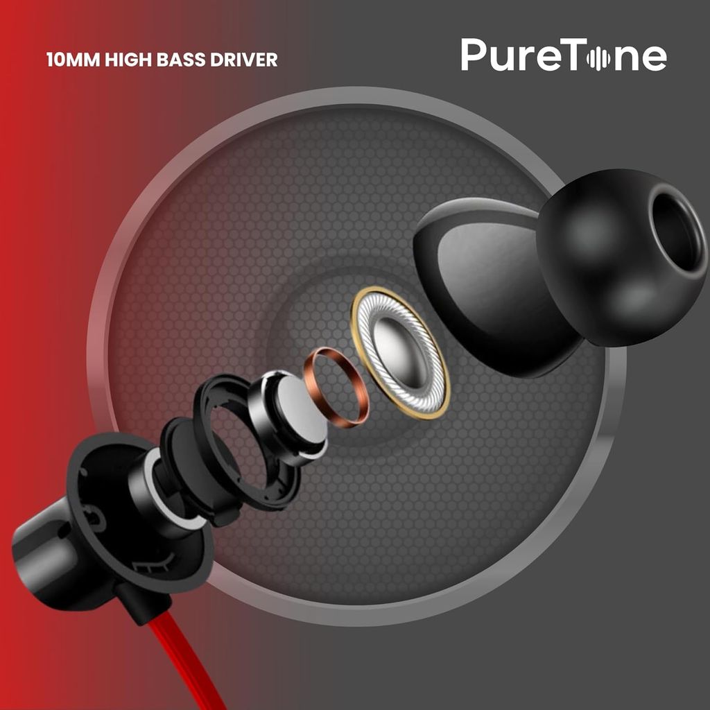 OOGE Tune 7 in-Ear Bluetooth Neckband with ENC, 3D Surround Sound, Magnetic On-Off, Voice Assistant, Type-C Fast Charging, IPX5 Sweat-Resistant, 25H Playtime,10mm PureTone Driver for Dyamic Bass (Red)