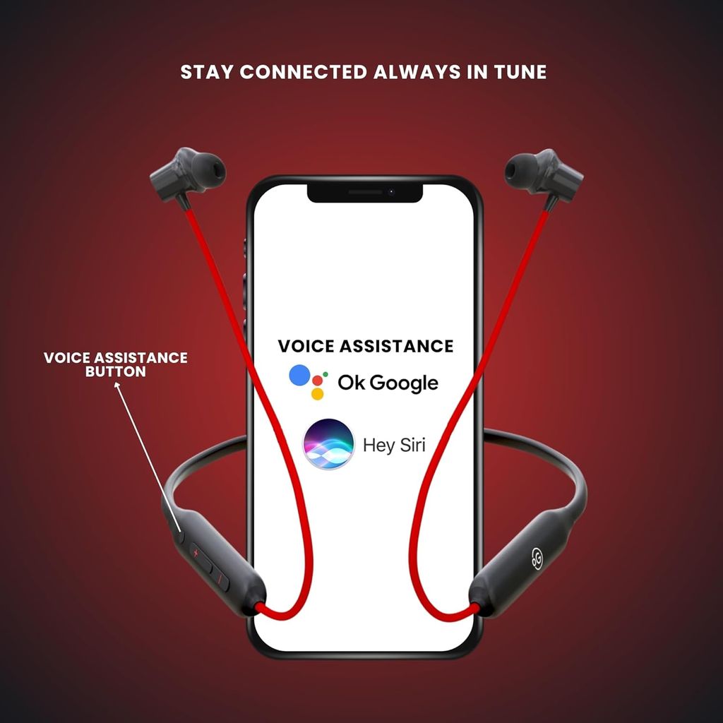 OOGE Tune 7 in-Ear Bluetooth Neckband with ENC, 3D Surround Sound, Magnetic On-Off, Voice Assistant, Type-C Fast Charging, IPX5 Sweat-Resistant, 25H Playtime,10mm PureTone Driver for Dyamic Bass (Red)