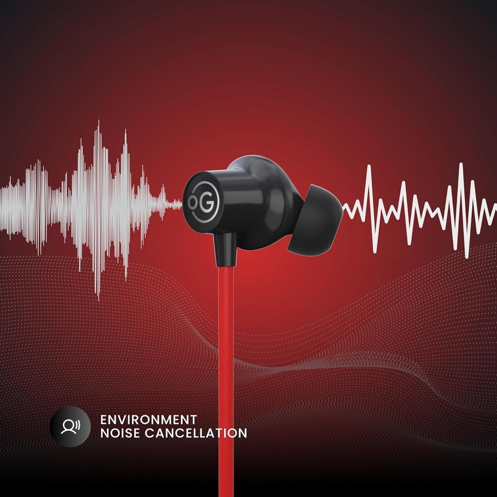 OOGE Tune 7 in-Ear Bluetooth Neckband with ENC, 3D Surround Sound, Magnetic On-Off, Voice Assistant, Type-C Fast Charging, IPX5 Sweat-Resistant, 25H Playtime,10mm PureTone Driver for Dyamic Bass (Red)