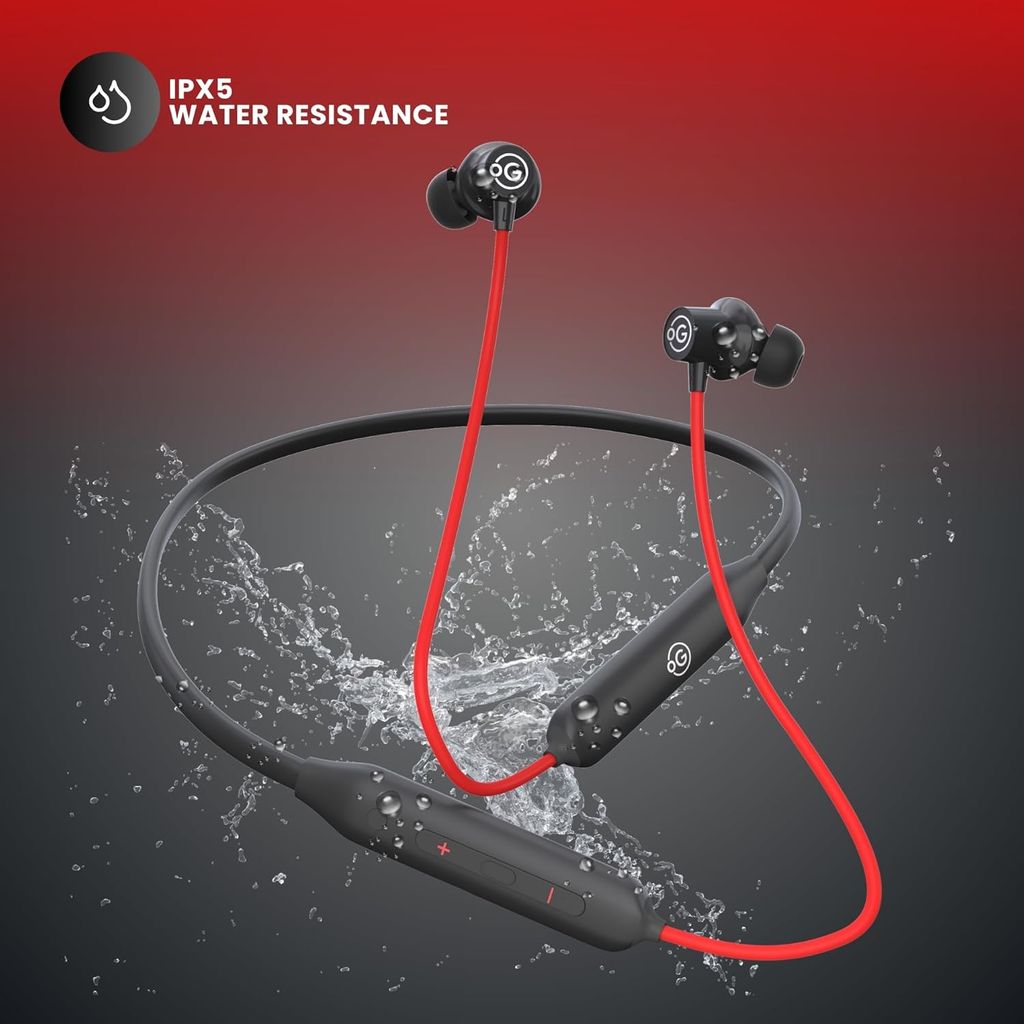 OOGE Tune 7 in-Ear Bluetooth Neckband with ENC, 3D Surround Sound, Magnetic On-Off, Voice Assistant, Type-C Fast Charging, IPX5 Sweat-Resistant, 25H Playtime,10mm PureTone Driver for Dyamic Bass (Red)