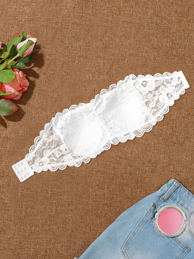 Stylish Women Women’s/Girl’s Lace Net Tube Bra Strapless Padded Seamless Hook Closure Bra 2025 a