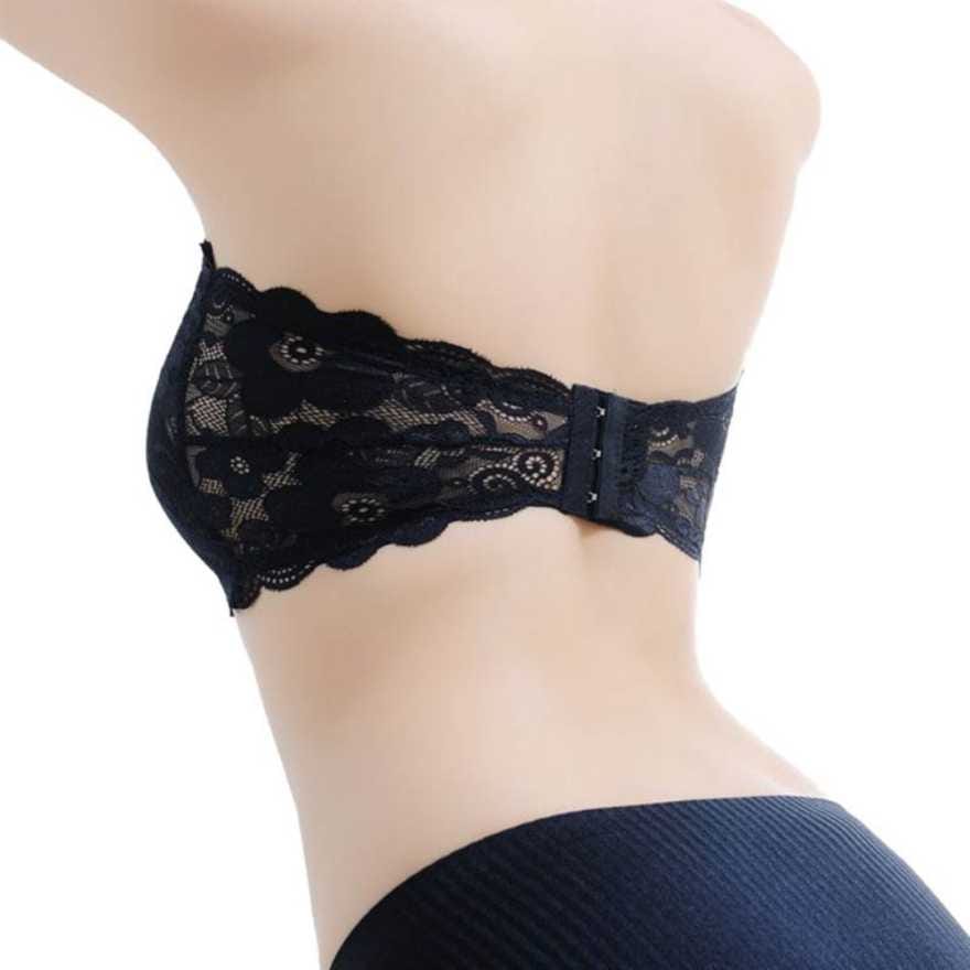 Elegant Women Women’s/Girl’s Lace Net Tube Bra Strapless Padded Seamless Hook Closure Bra - Blac