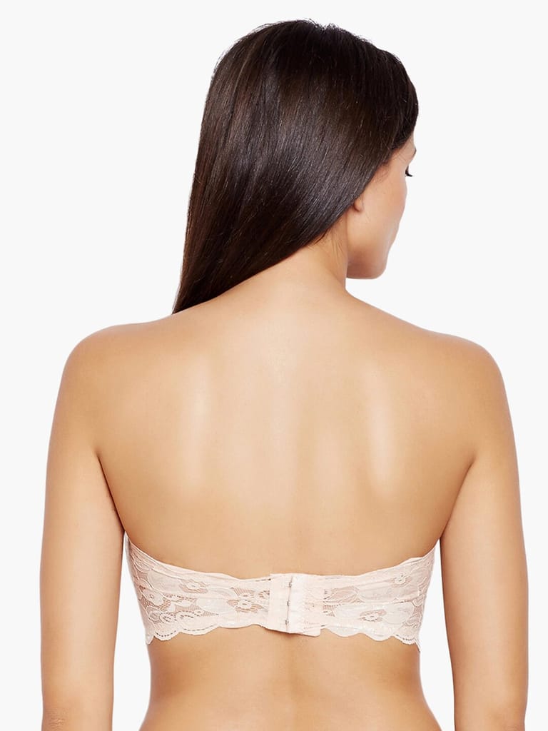Stylish Women Women’s/Girl’s Lace Net Tube Bra Strapless Padded Seamless Hook Closure Bra - Beig