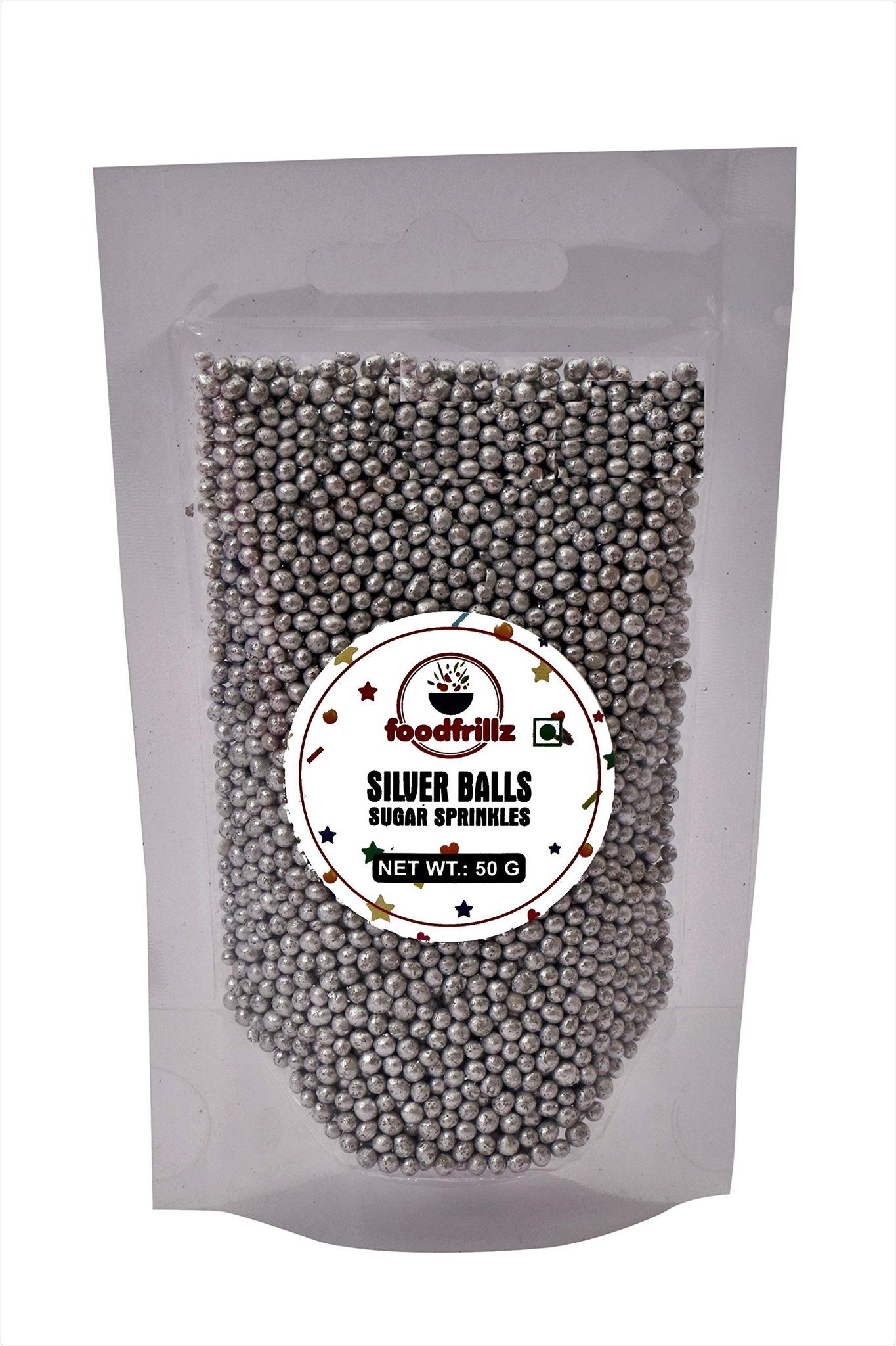 foodfrillz Silver Balls Sprinkles for cake decoration, 50 g