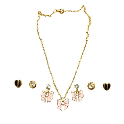 Jewelryklub Gold Plated Jewelry Set Combo Of 1 Pendant Chain Necklace + 3 Pairs Stud Earrings For Women and Girls (Design A)