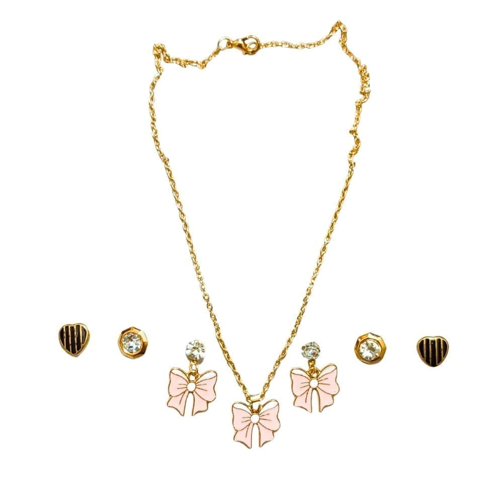 Jewelryklub Gold Plated Jewelry Set Combo Of 1 Pendant Chain Necklace + 3 Pairs Stud Earrings For Women and Girls (Design D)