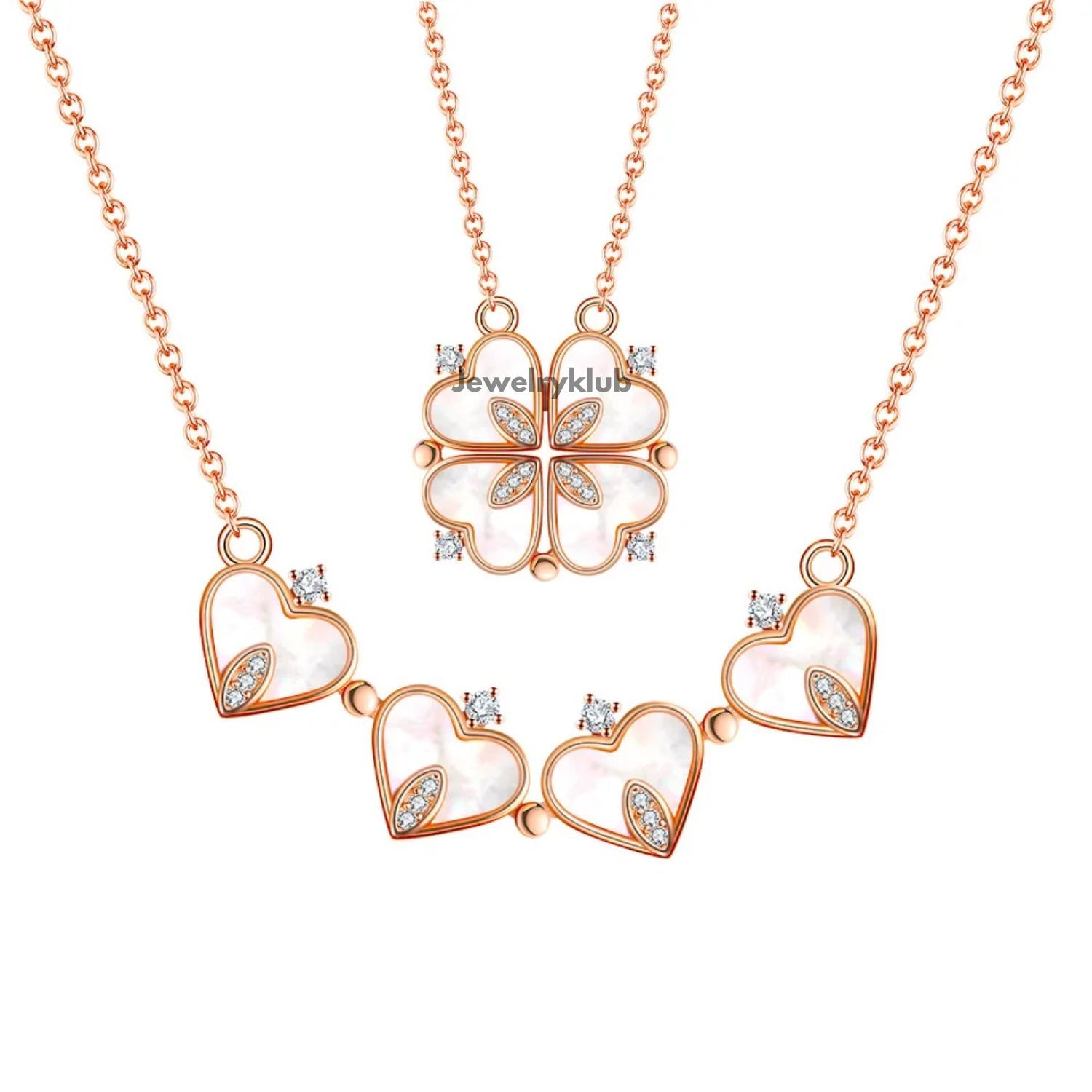 Jewelryklub 2 Way Multi Wearing Magnetic Heart Clover Fancy & Stylish Everyday Jewellery Accessories Necklace For Women & Girls Design 2