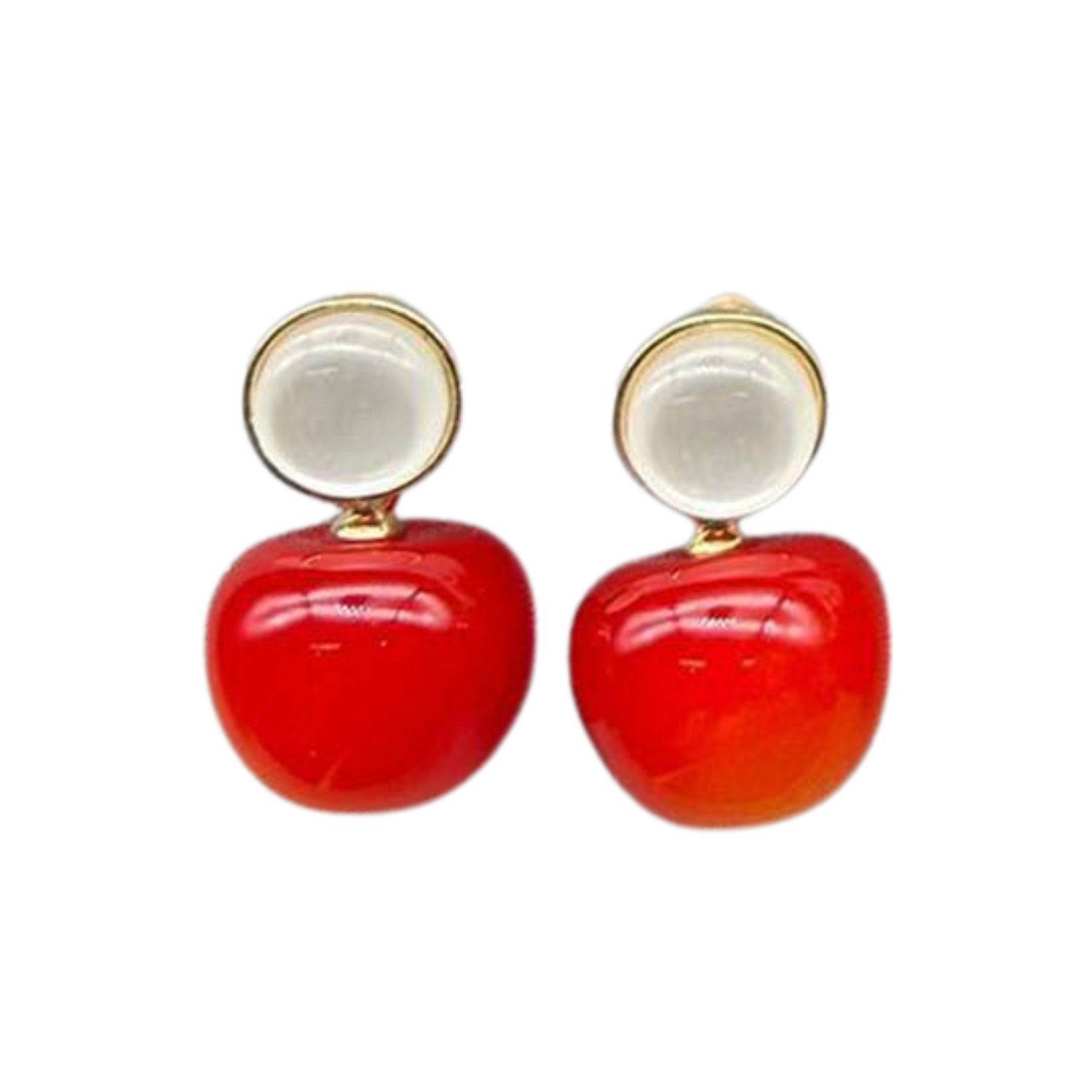 Jewelryklub Red Cherry Earrings with Pearl Accents For Women & Girls - Design 3