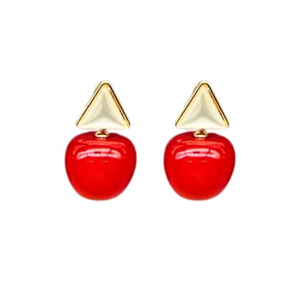 Jewelryklub Red Cherry Earrings with Pearl Accents For Women & Girls - Design 2 Jewelryklub Red Cherry Earrings with Pearl Accents For Women & Girls - Design 2