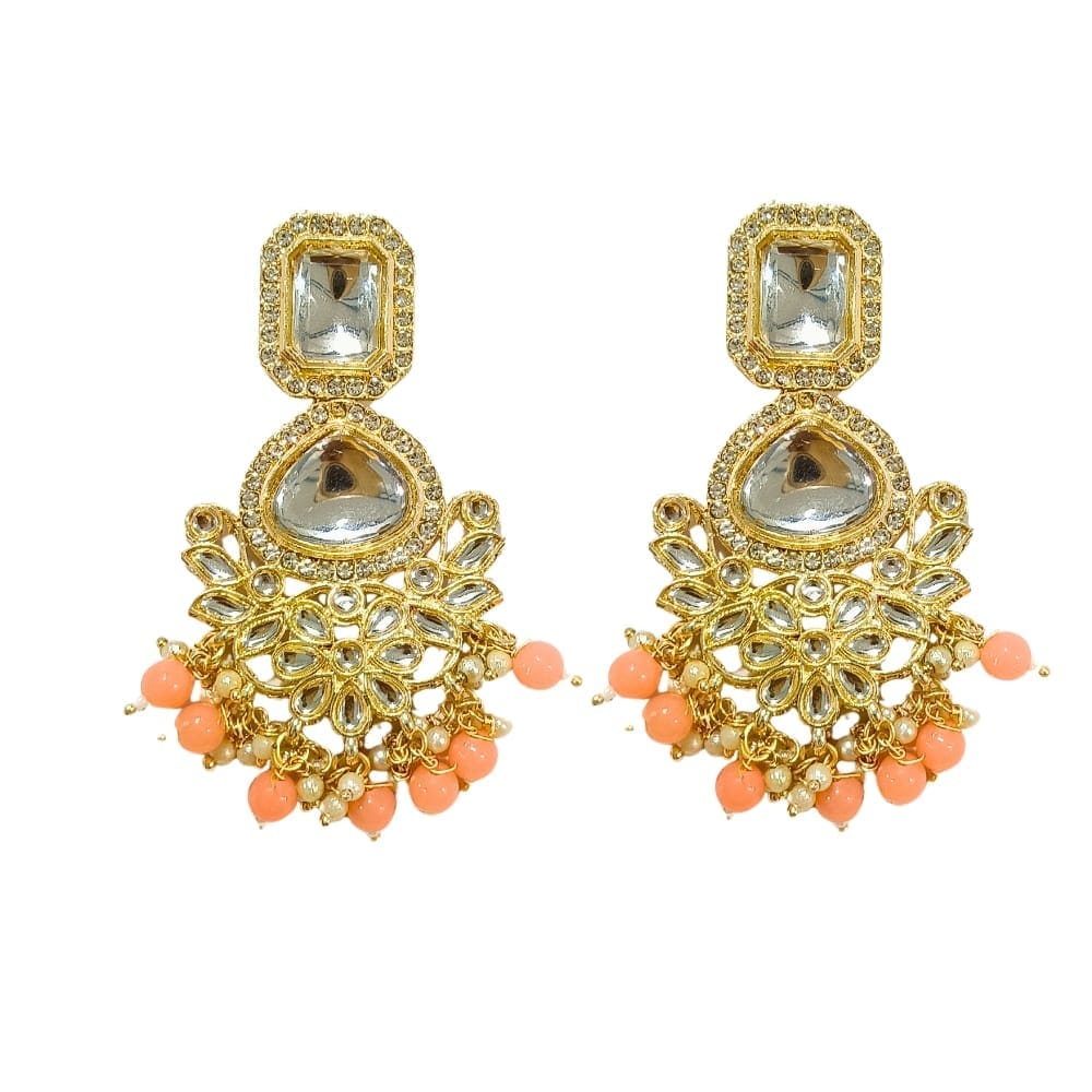 Jewelryklub Gold Plated Indian Ethnic Jhumka Earrings With Peach Beads