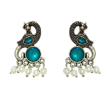 Jewelryklub Earrings For Women Oxidised Silver Peacock Shape Jhumki Earrings For Girls And Women (Green) Jewelryklub Earrings For Women Oxidised Silver Peacock Shape Jhumki Earrings For Girls And Women (Green)