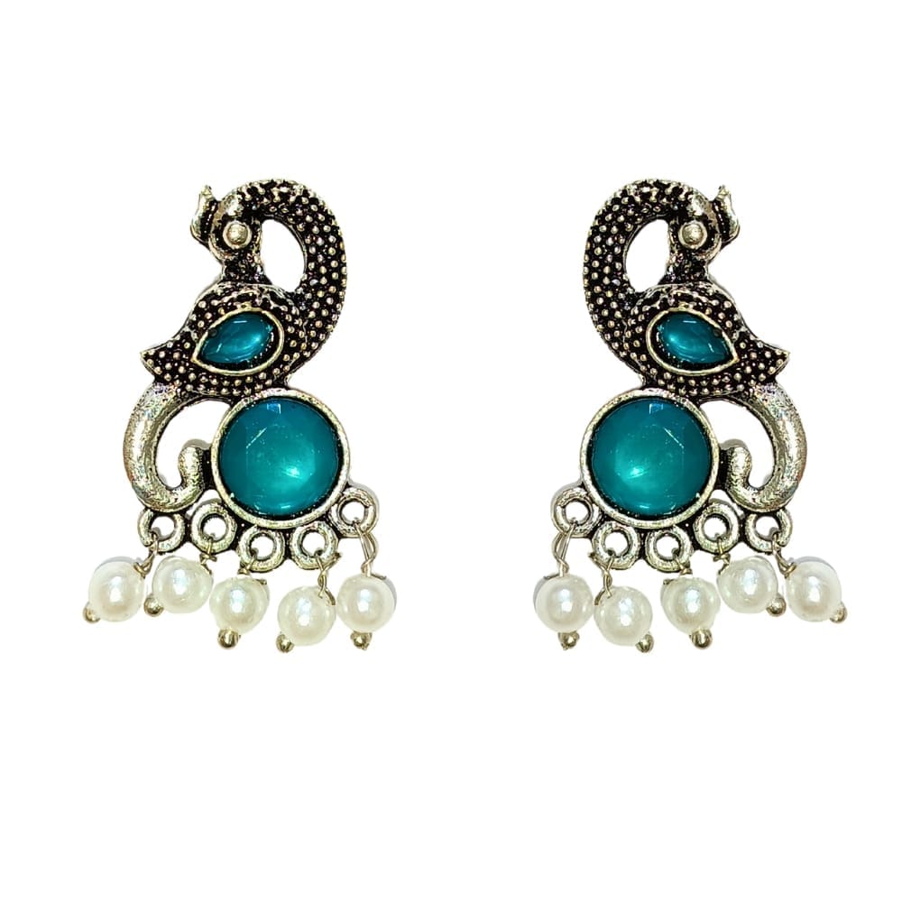 Jewelryklub Earrings For Women Oxidised Silver Peacock Shape Jhumki Earrings For Girls And Women (Green)