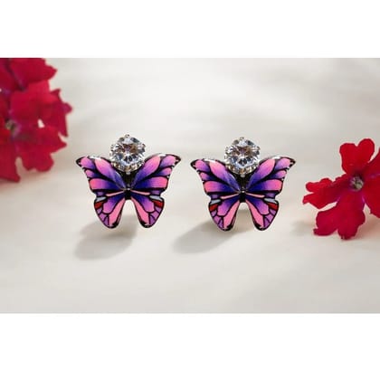 Jewelryklub Zircon Studded Multicolored Butterfly Design Stud Earrings For Girls & Women Design 2 Jewelryklub Zircon Studded Multicolored Butterfly Design Stud Earrings For Girls & Women Design 2