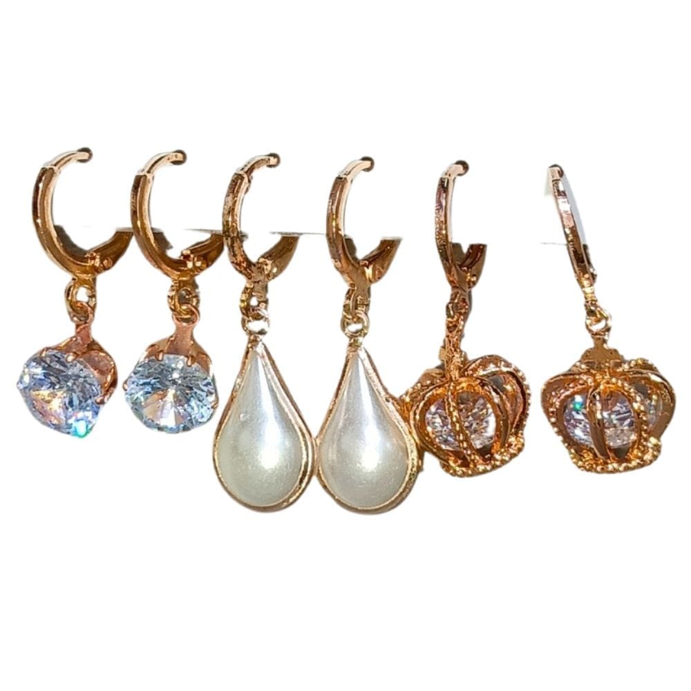Jewelryklub Combo Of 3 Pairs Rose Gold Plated Zircon Studded AD Earrings For Girls Women Design 6