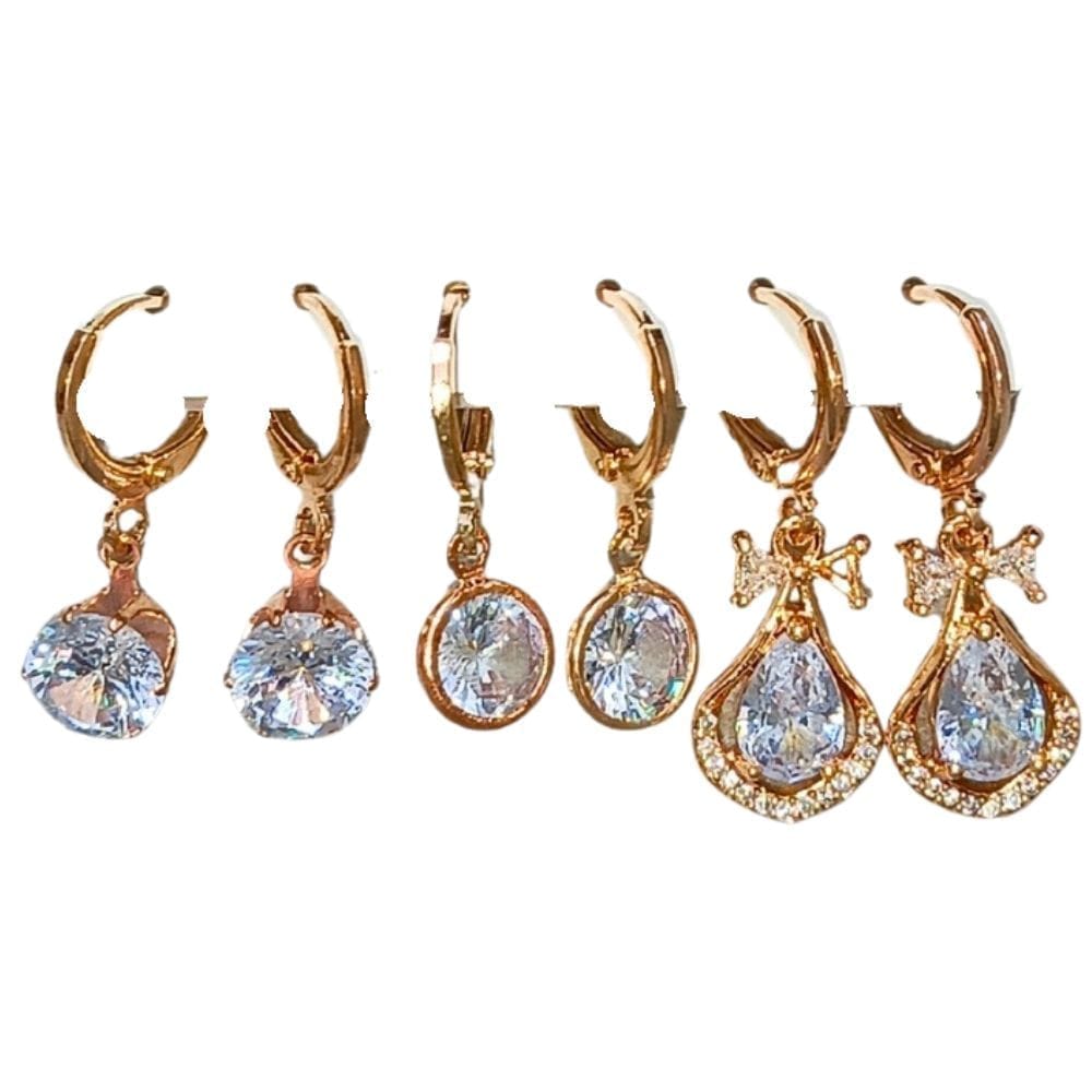 Jewelryklub Combo Of 3 Pairs Rose Gold Plated Zircon Studded AD Earrings For Girls Women Design 1