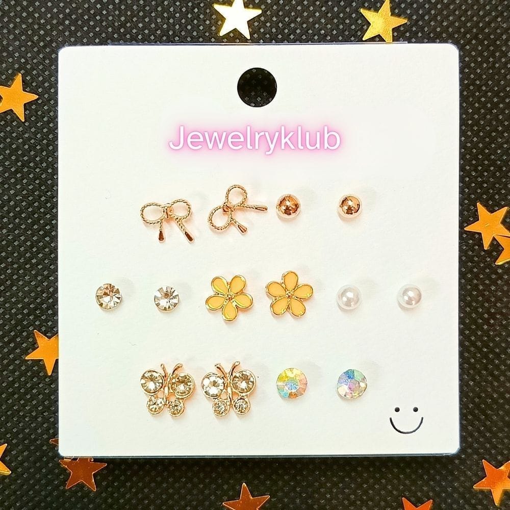 Jewelryklub Combo Set Of 7 Pairs Celebrity Inspired Latest Trendy Stylish Rose Gold Plated Pearl Stud Earrings for Women and Girls (Design 5)