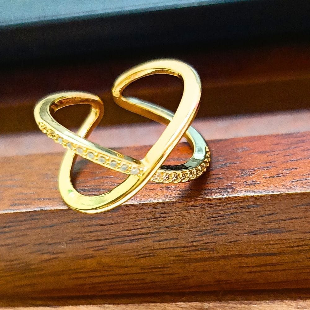 Jewelryklub Adjustable Fashion Ring With American Diamonds For Girls And Women Gold Plated