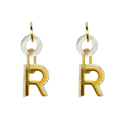 Jewelryklub American Diamond Earrings Letter R Gold Plated For Girls Women Jewelryklub American Diamond Earrings Letter R Gold Plated For Girls Women