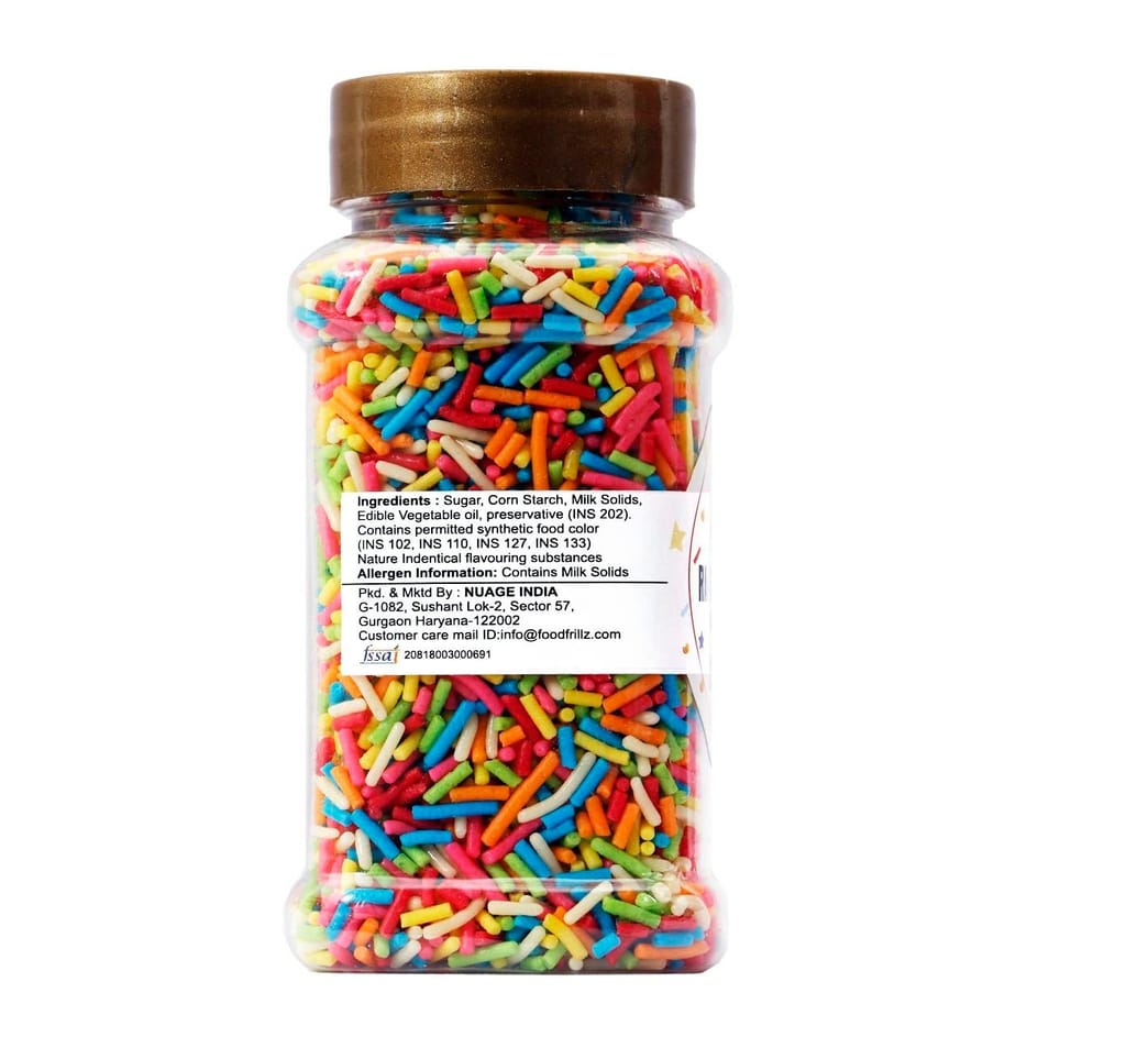 foodfrillz Golden Balls (125 g), Chocolate Vermicelli Strands (100 g) and Rainbow Strands (100 g) Sugar Sprinkles for cake decoration, 325 g, Pack of 3