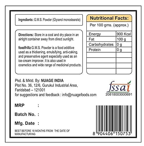 foodfrillz GMS Powder, 40 g (Glycerol Monostearate) for Ice Creams | Food Grade