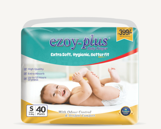 Ezoyplus Extra soft Baby Diaper Pants| Small Size Baby Diapers (4-8 kg) Upto 12 hours Absoprtion 40 pcs -S40-1