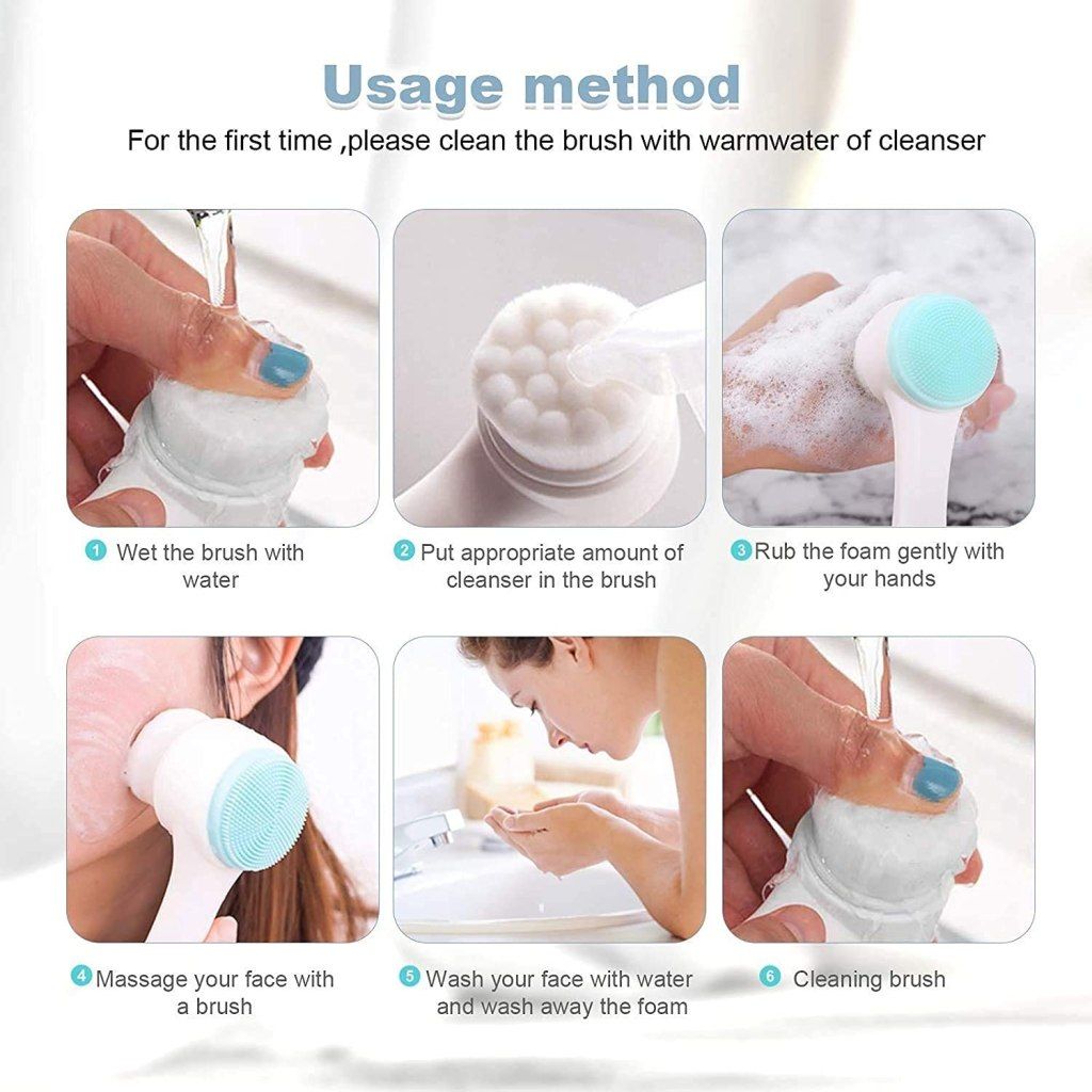 WUGO::Silicone Manual Dual Face Wash Brush for Deep Pore Exfoliate Massager, Scrub Brush for Gentle Exfoliating, Deep Pore Cleansing Use For Women.