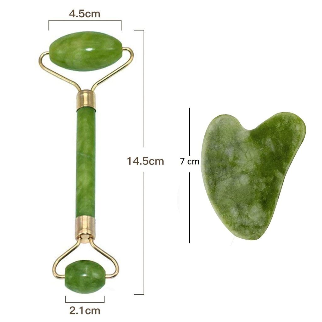 WUGO::Marble Jade roller Face Massager Double Rollers Anti-ageing Face Eye Neck Foot Massage Tool Stimulating Blood Flow (Green),Natural Jade Roller and Gua Sha Set for Face and Neck, Anti-Ageing Beauty Tools for Women