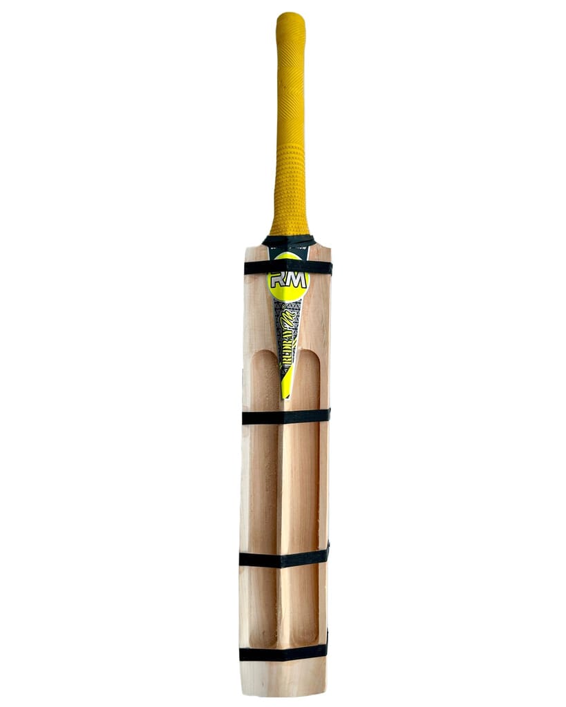 RUDRAYM® RM Single Blade Light Weight Hard Tennis Circle Scoop Kashmir Willow Cricket Bat (Yellow)