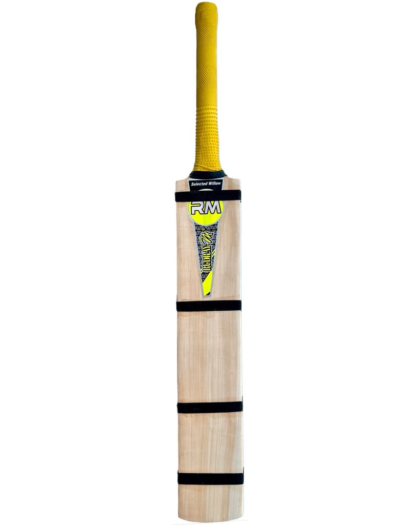 RUDRAYM® RM Single Blade Light Weight Hard Tennis Circle Scoop Kashmir Willow Cricket Bat (Yellow)