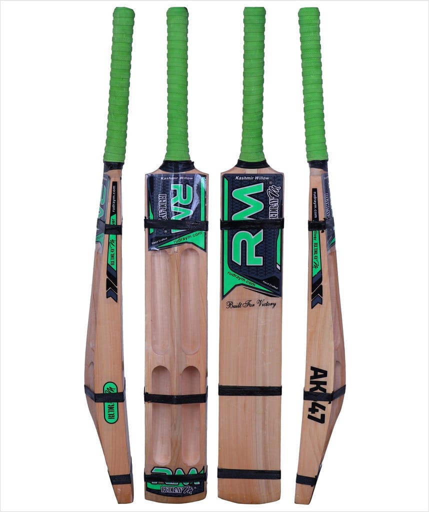 RUDRAYM® RM AK47 Double Blade Light Weight Hard Tennis Four Scoop Kashmir Willow Cricket Bat (Green)