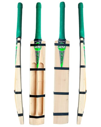 RUDRAYM® RM Single Blade Light Weight Hard Tennis Circle Scoop Kashmir Willow Cricket Bat (Green)