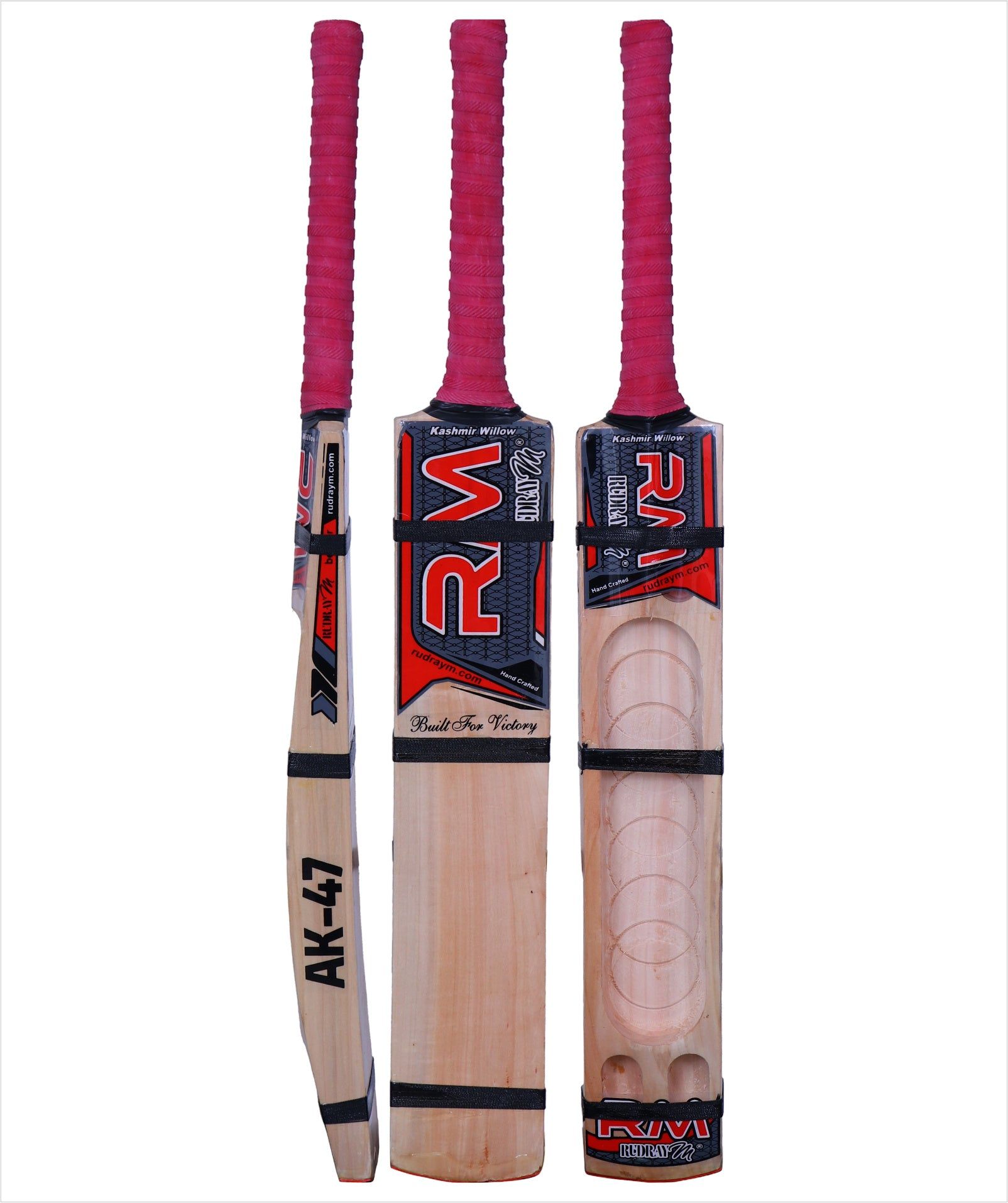 RUDRAYM® RM AK47 Double Blade Light Weight Hard Tennis Circle Scoop Kashmir Willow Cricket Bat (Red)