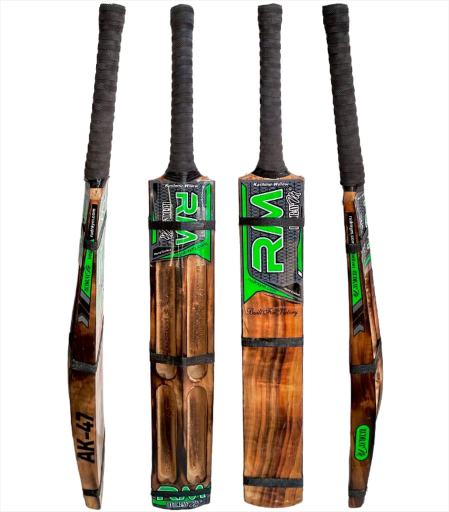 RUDRAYM® RM Burn Edition AK47 Lightweight Double Blade Scoop Kashmir Willow Cricket Bat with Toe Guard (Green)