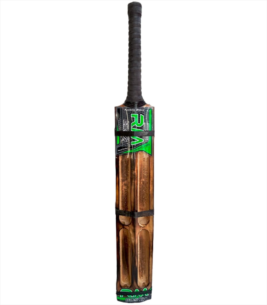 RUDRAYM® RM Burn Edition AK47 Lightweight Double Blade Scoop Kashmir Willow Cricket Bat with Toe Guard (Green)
